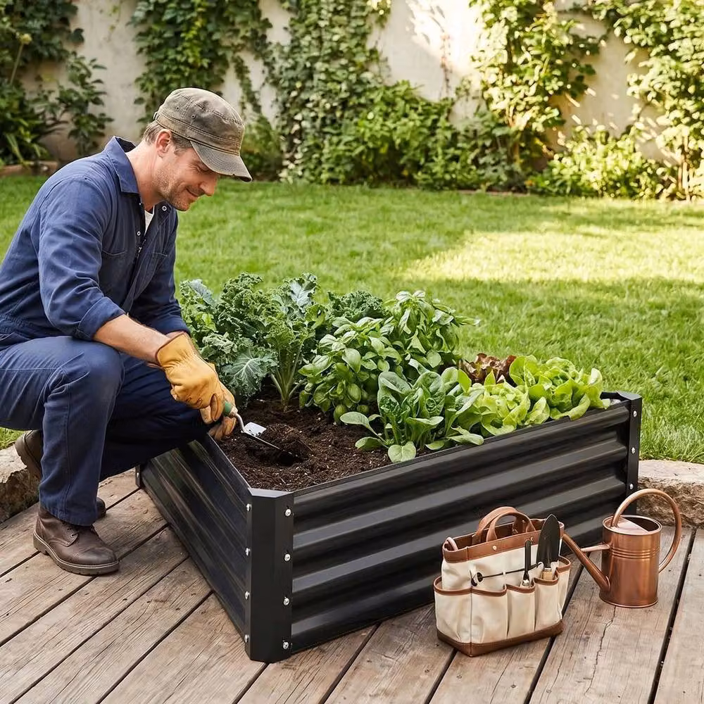 NESTLUNE Triangle Galvanised Steel Raised Garden Bed in Black – 2