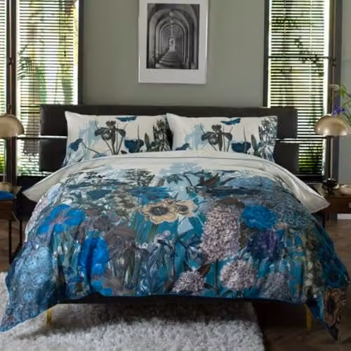 The Lyndon Company Tivoli Blue Floral 100% Cotton Duvet Cover Set with Button Fastening – 1