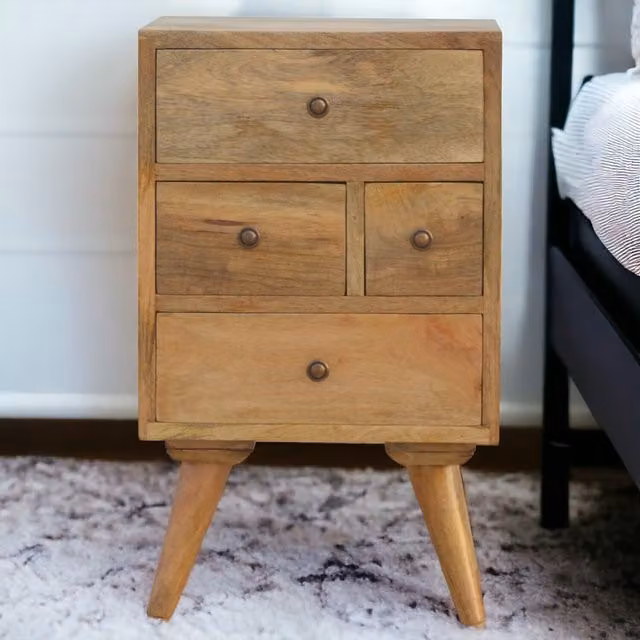 Artisan Furniture Mango Wood Scandinavian Style 4 Drawer Bedside Chest in Brown
