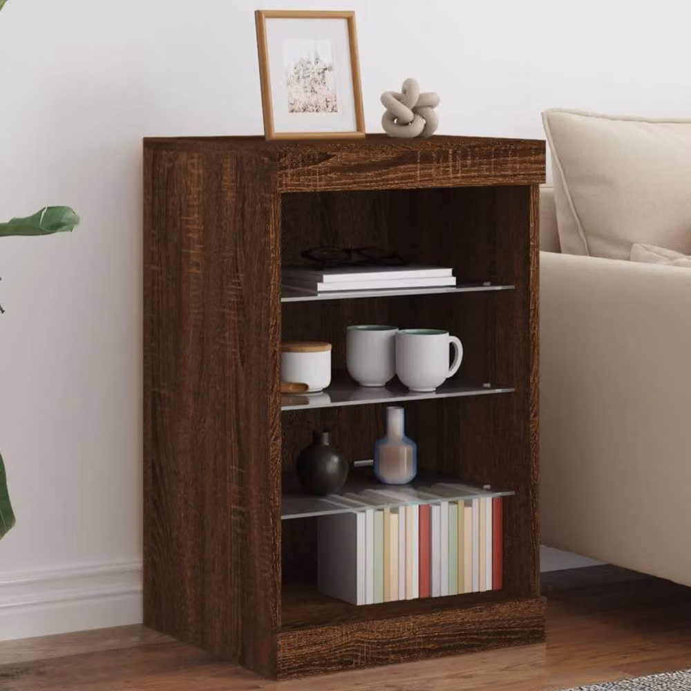 Berkfield Home Modern Brown Oak Sideboard with Integrated LED Lights W/D/H: 41 x 37 x 67 cm – 2