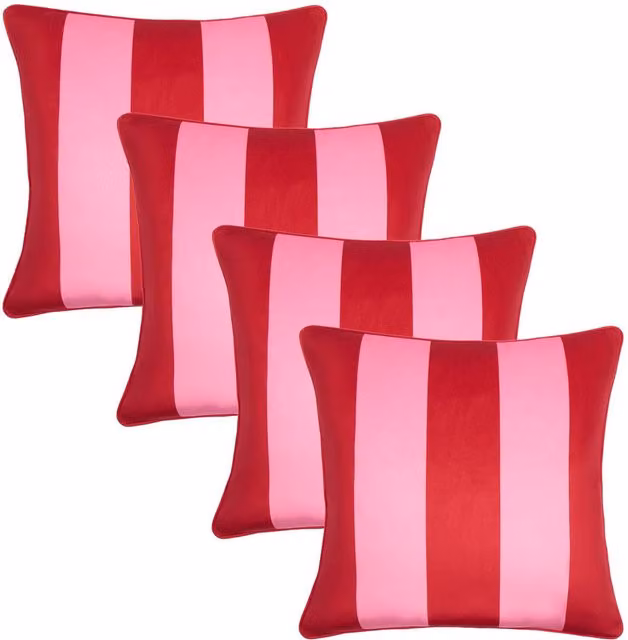 OHS Pack of 4 Pink Striped Velvet Square Cushion Covers