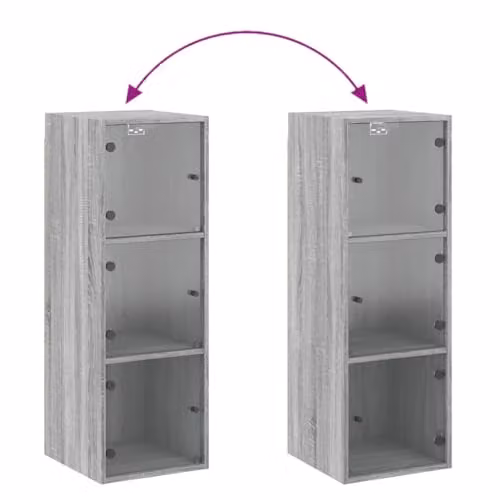 vidaXL Wall Cabinet with Glass Doors, Grey, W: 35 cm, D: 37 cm, H: 100 cm – 2