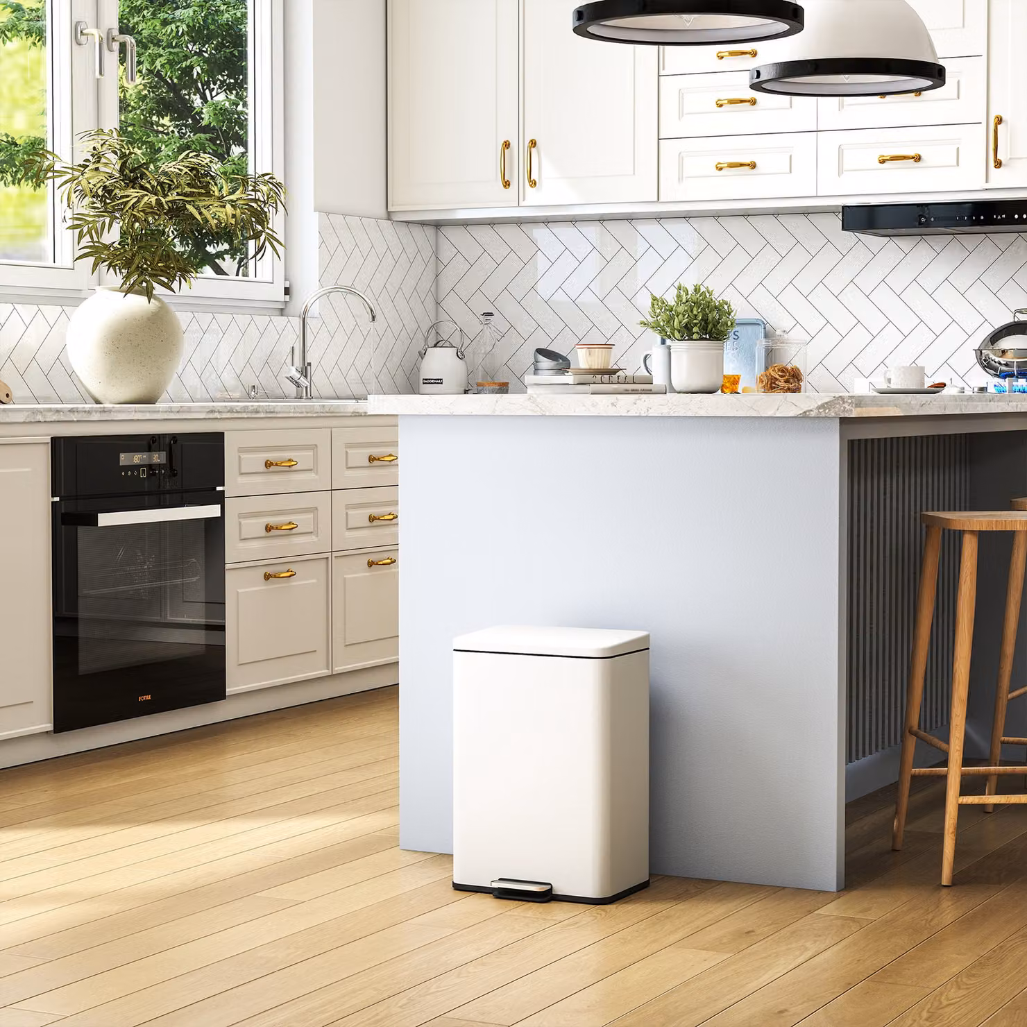 HOMCOM 20L Pedal Kitchen Bin with Soft-Close Lid, Removable Inner Bucket and Fingerprint-Proof Metal Finish in Beige or White – 4