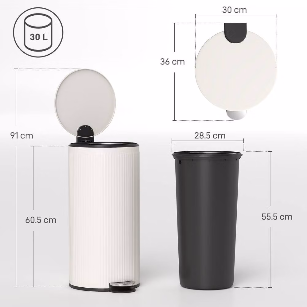 STILVORA 30 L Kitchen Bin with Pedal and Soft-Close Lid in Beige or White – 3