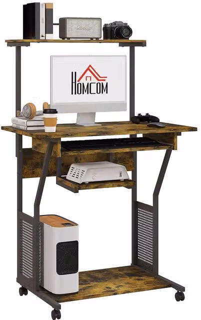 Rolipo Modern Multi-Storage Computer Desk with Sliding Keyboard Tray in Brown