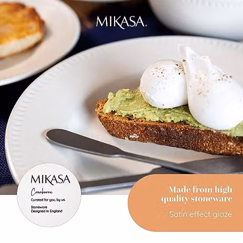 Mikasa Cranborne White Stoneware Dinner Plate Set of 4, Diameter: 27 cm – 4