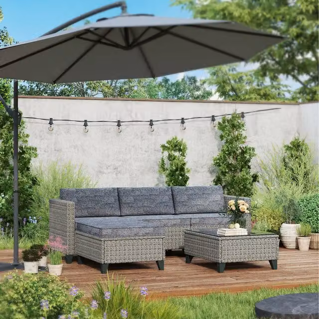 Outsunny 5 Piece Modern Rattan Garden Furniture Set in Dark Grey