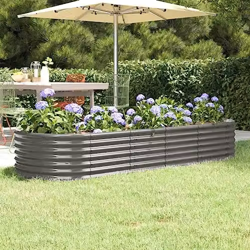 vidaXL Galvanised Steel Raised Bed for Vegetable, Herb or Ornamental Gardens, Grey, W: 224 cm, D: 80 cm, H: 36 cm – 2