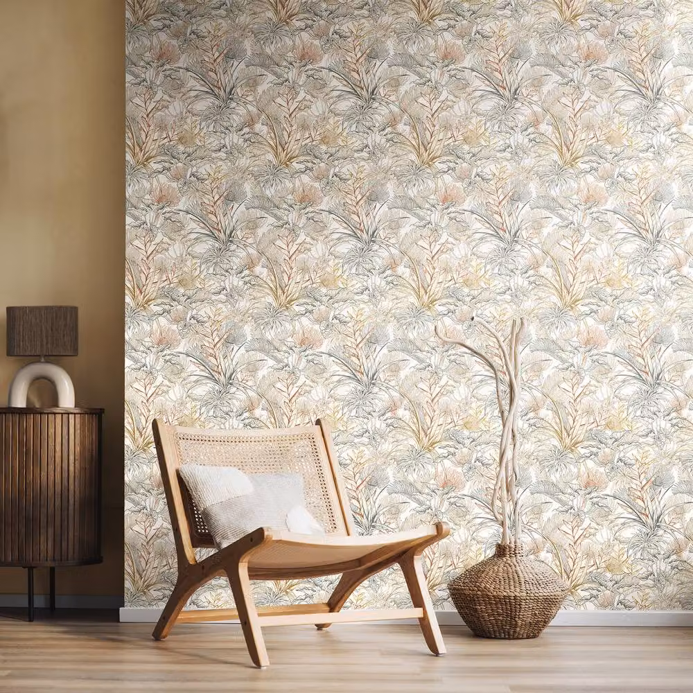 Hoopla Walls Tropical Canopy Oyster & Chalk 10m Wallpaper in White – 2