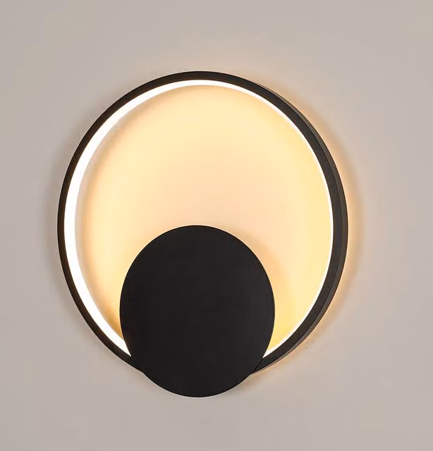 COMELY Round LED Indoor Wall Light, 12W Warm White, Black – 1