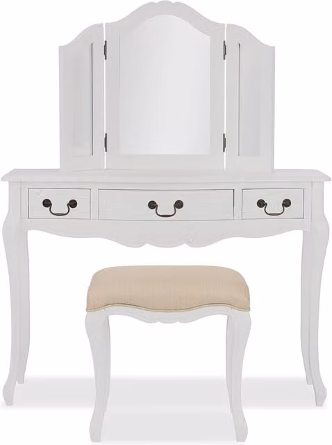 Juliette Dressing Table Set in White with Tri-fold Mirror