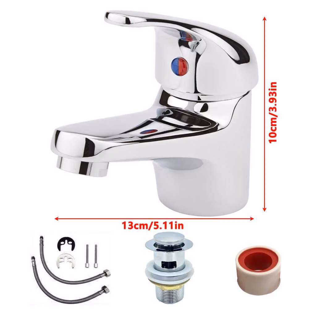 Ventryn Chrome Cloakroom Basin Mixer Tap Mono with Pop-Up Waste and Fixings in Metallic Silver – 2