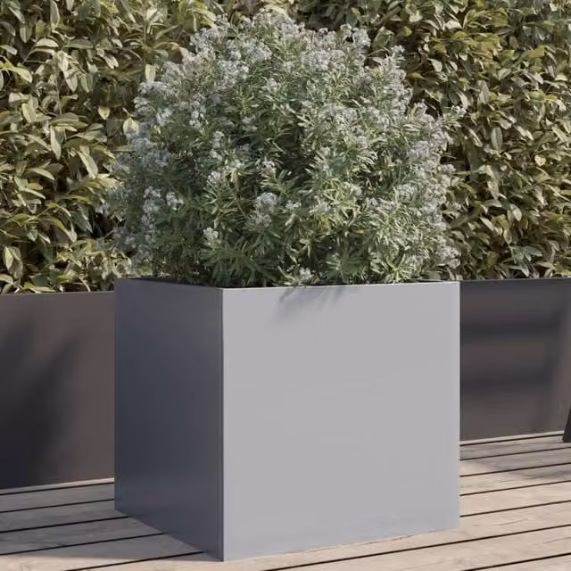 Berkfield Home Silver Galvanised Steel Planter Tub W: 42 cm, D: 40 cm, H: 39 cm