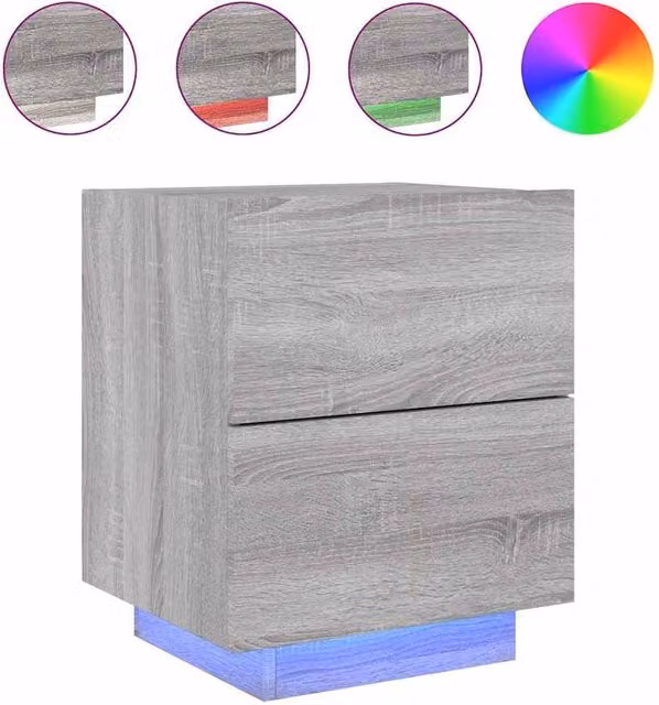 Berkfield Home Grey Sonoma Bedside Cabinet with Integrated LED Lighting and MDF Construction – 1