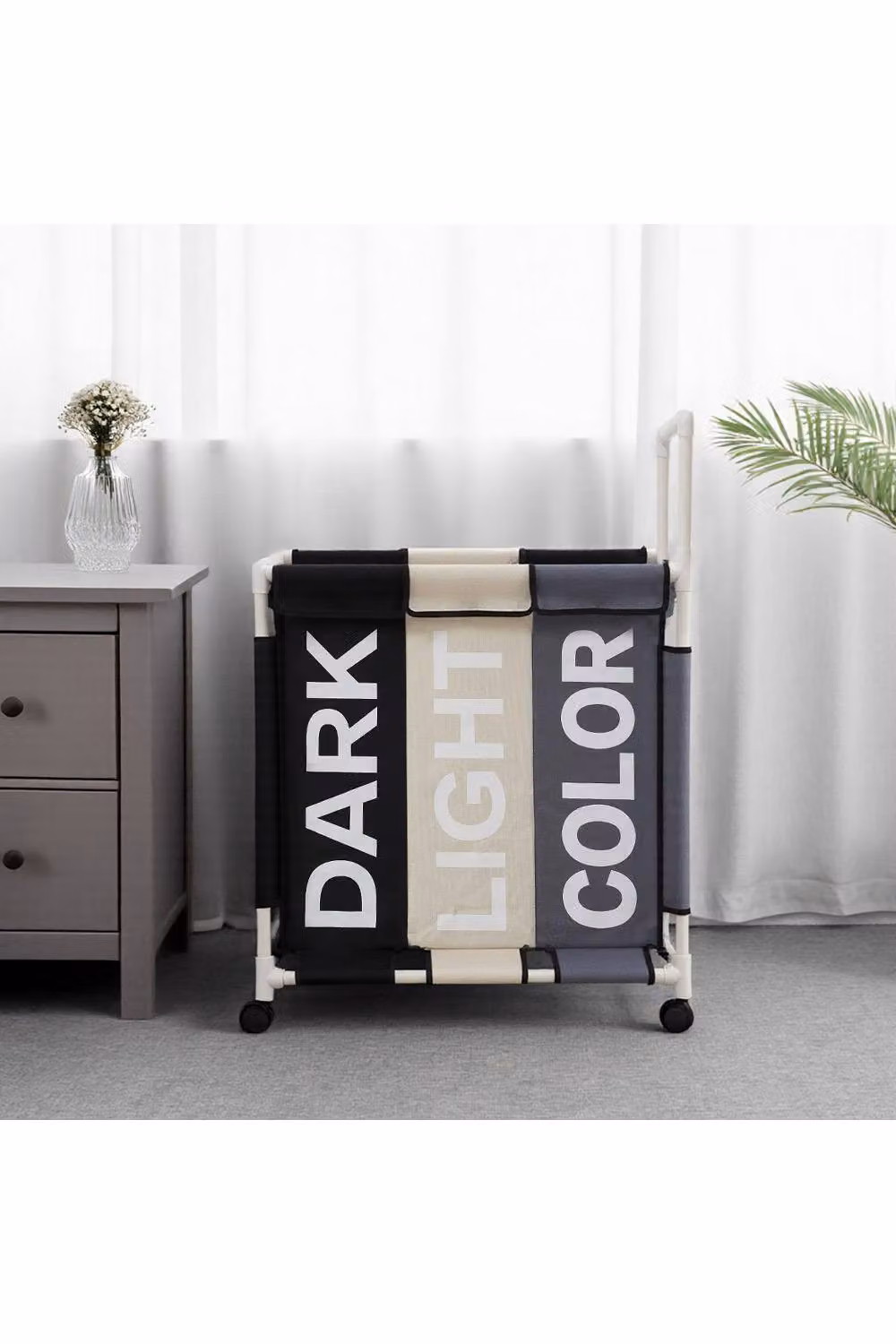 Garden Sanctuary 110L 3-Section Fabric Laundry Basket with Lid and Wheels in Black – 2