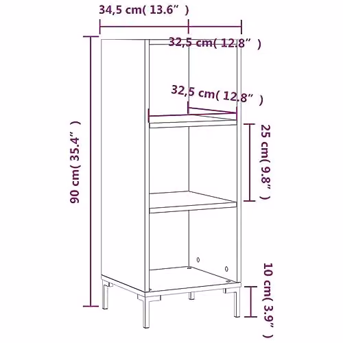vidaXL Black MDF Sideboard, W/D/H: 34.5 x 32.5 x 90 cm – 3