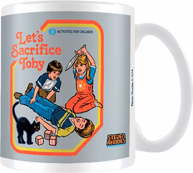 Steven Rhodes Let's Sacrifice Toby Ceramic Mug in Mid Grey and White