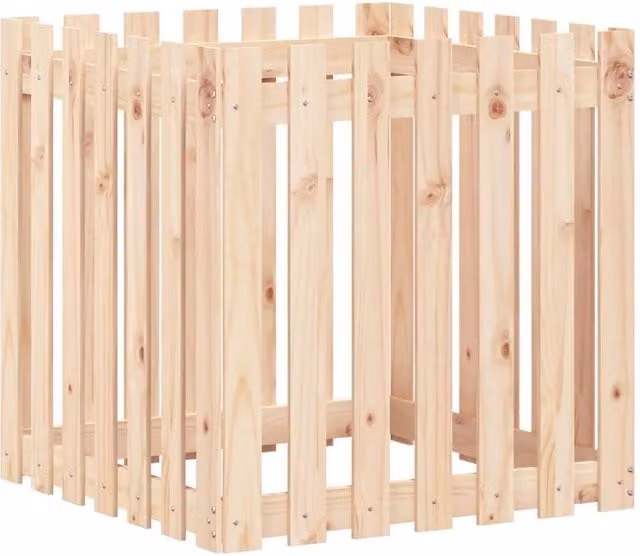 Berkfield Home Garden Planter with Fence Design in Brown, Solid Wood and Plastic, W/D/H: 70 x 70 x 70 cm