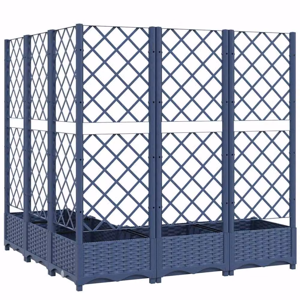 Berkfield Home Garden Planter with Trellis in Dark Grey and Blue, W/D/H: 120 x 120 x 121.5 cm – 6