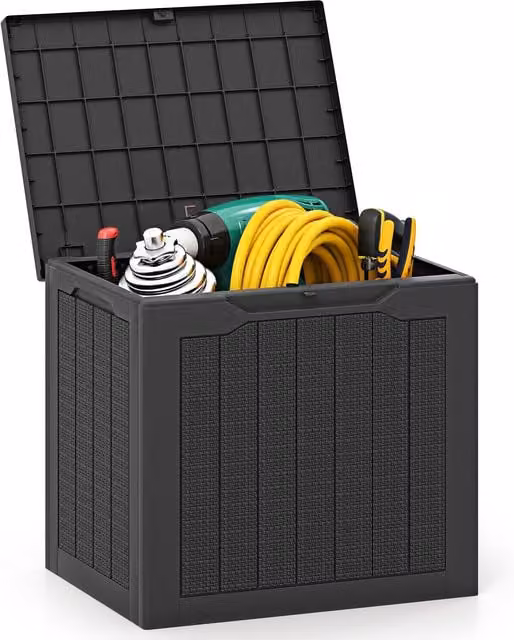 Costway 96L Outdoor Storage Deck Box with Lockable Lid in Black