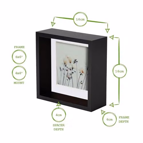 Nicola Spring 5 Piece Black 3D Shadow Box Square Photo Frame Set with White Mounts – 4