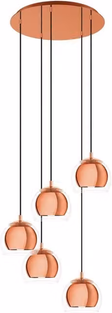 Loops Suspended Pendant Ceiling Light in Copper with Transparent Glass Shade and E27 Fitting