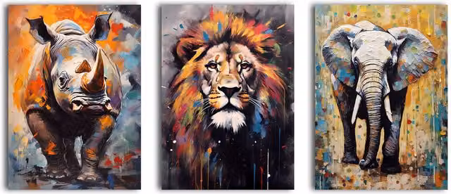 Simpa African Animals 3 Panel Canvas Wall Art, Multicolour, W/H: 60 x 40 cm – 5