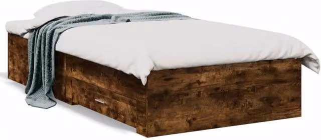 Berkfield Home Modern Bed Frame with Drawers in Smoked Oak Brown, W/D/H: 90 x 200 cm