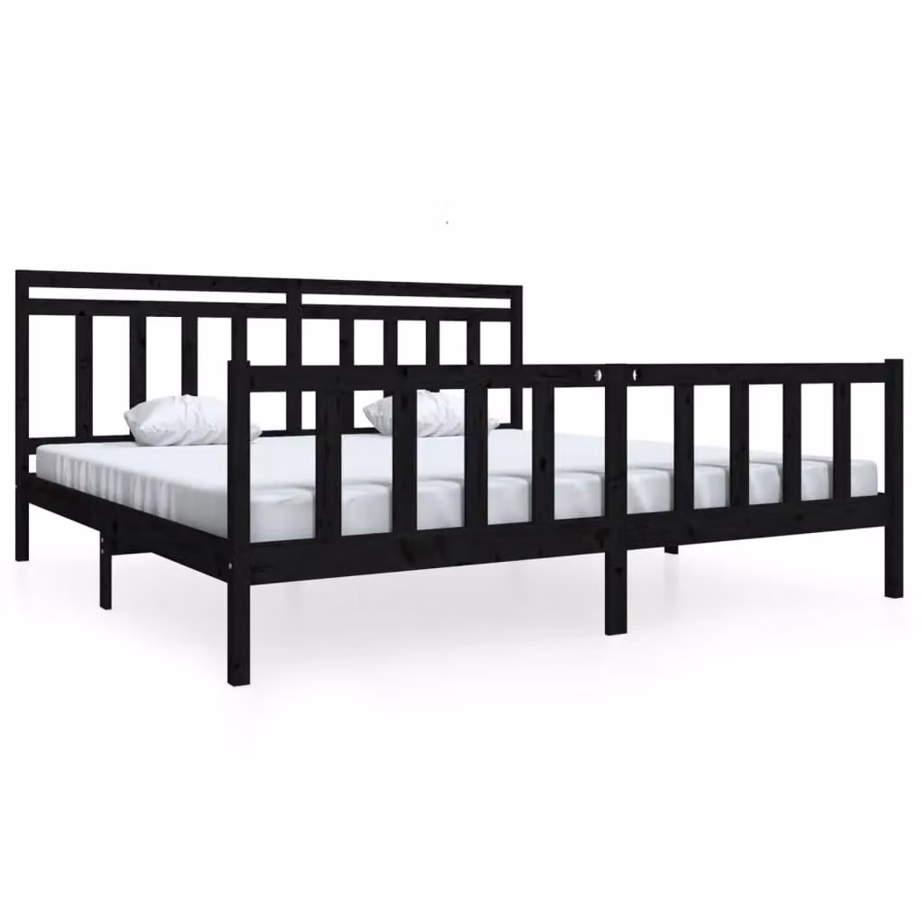 Berkfield Home Black Solid Pine Wood Bed Frame W/D/H: 200 x 200 cm – 2
