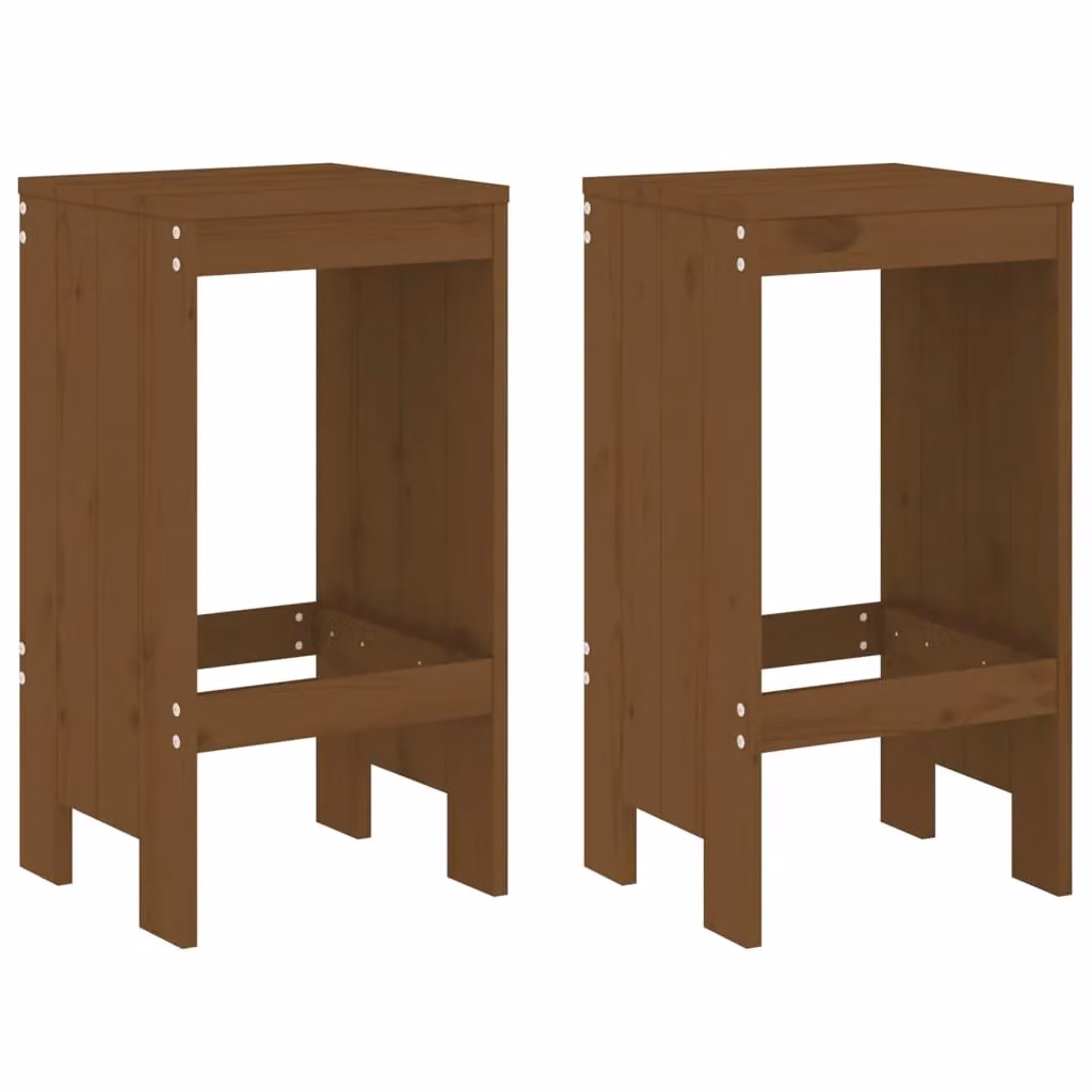 Berkfield Home Set of 2 Rustic Solid Wood Pine Bar Stools, Honey Brown, W/D/H: 40 x 36 x 75 cm – 2