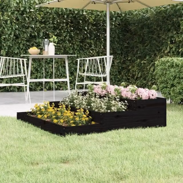 Berkfield Home Black Wooden Raised Planter, W/D/H: 107 x 107 x 27 cm – 1