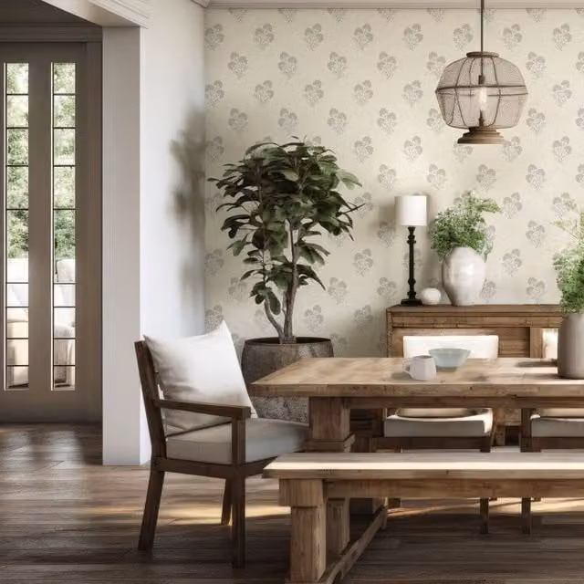 Belgravia Decor Floral Botanical Beige Washable Vinyl Wallpaper Roll