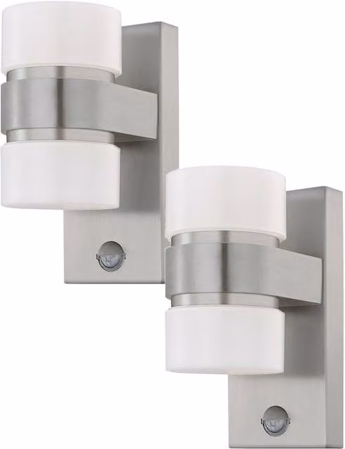 Loops 2 Pack IP44 Outdoor LED Wall Lights with PIR Motion Sensor in Silver Stainless Steel and Aluminium