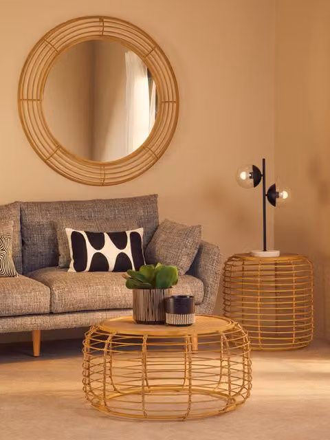 Orsina Round Rattan Coffee Table in Natural with Gold Metal Accents – 2