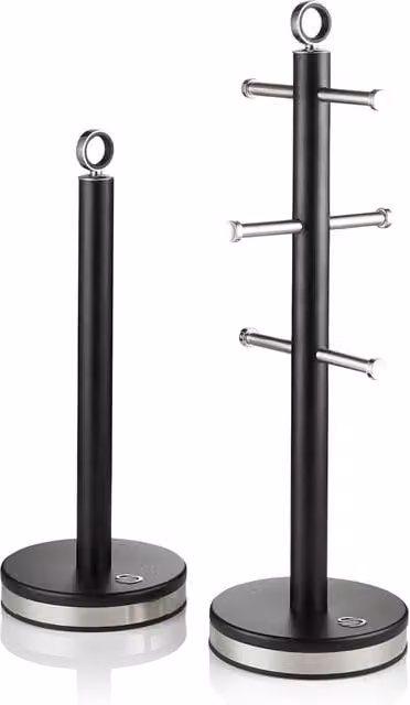 Swan Freestanding Towel Pole and Mug Tree Set in Black with Weighted Non-Slip Base