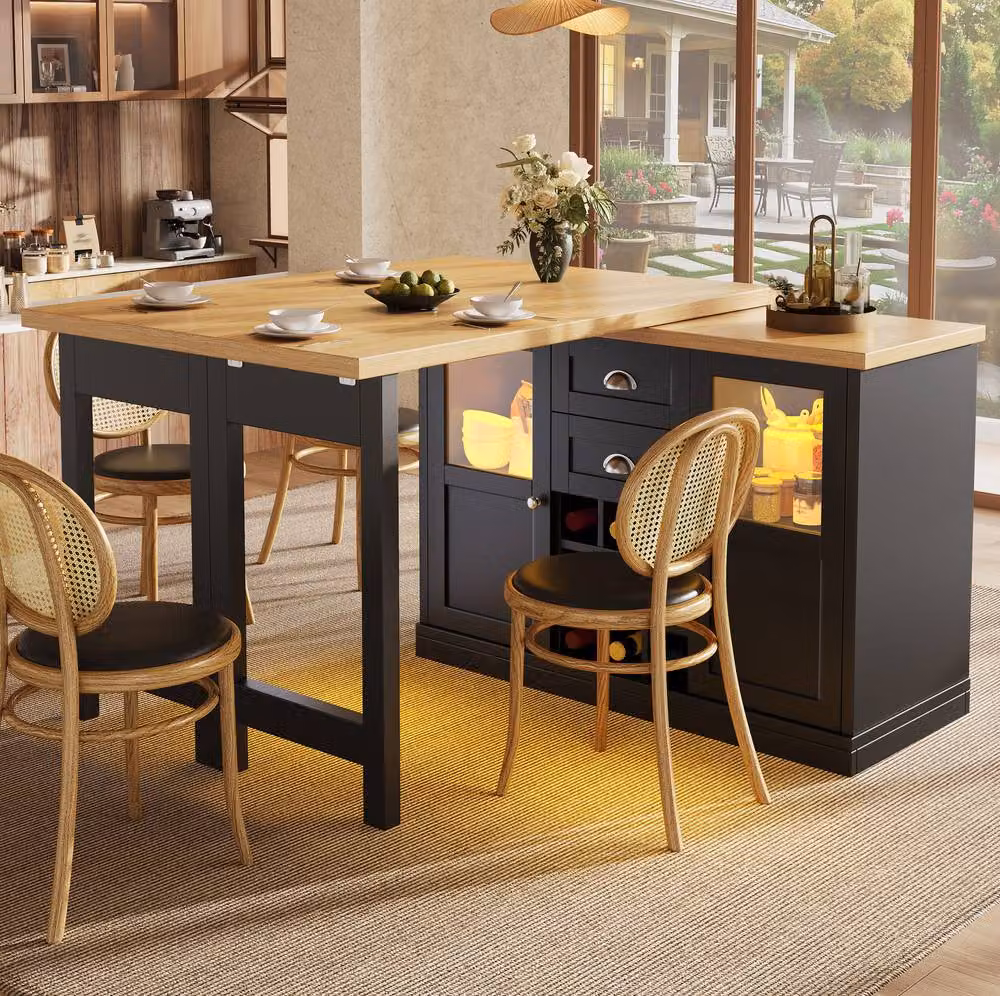 STILVORA Extendable Dining Table with Storage and LED Lights in Black – 2