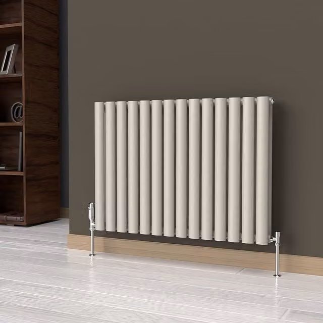 Lux Heat Oval Horizontal Double Radiator in Dune Grey, W: 78 cm, H: 60 cm