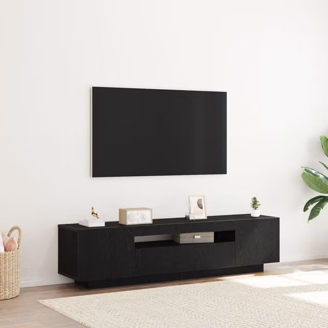 Berkfield Home Modern TV Stand with LED Lights in Black, W/D/H: 160 x 40 x 40 cm