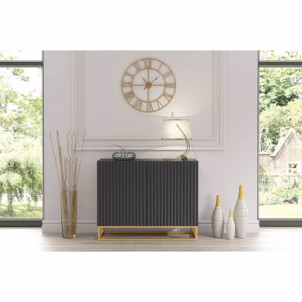 Creative Furniture Ripple Sideboard in Dark Grey with Fluted Doors, W/D/H: 100 x 35 x 80 cm – 2