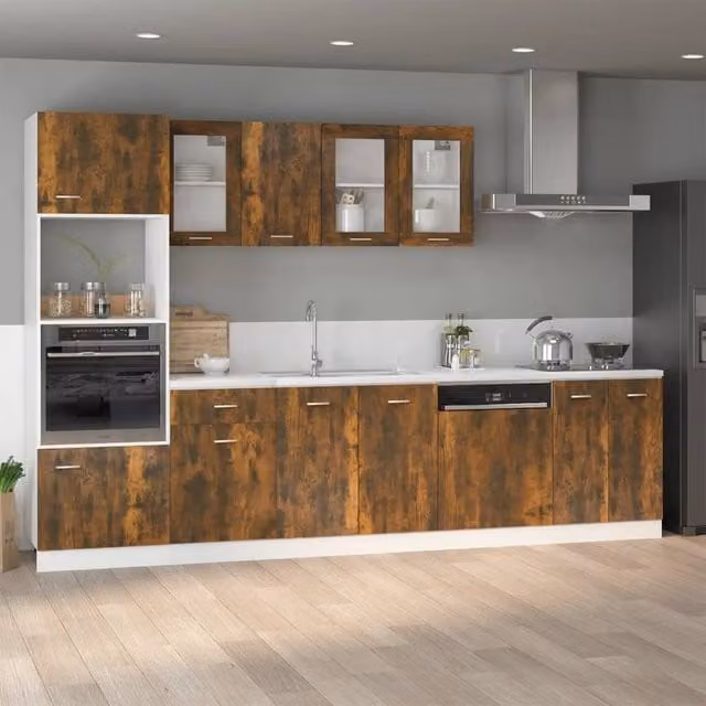 Berkfield Home Smoked Oak Microwave Cabinet in Brown, W/D/H: 60 x 57 x 207 cm – 1