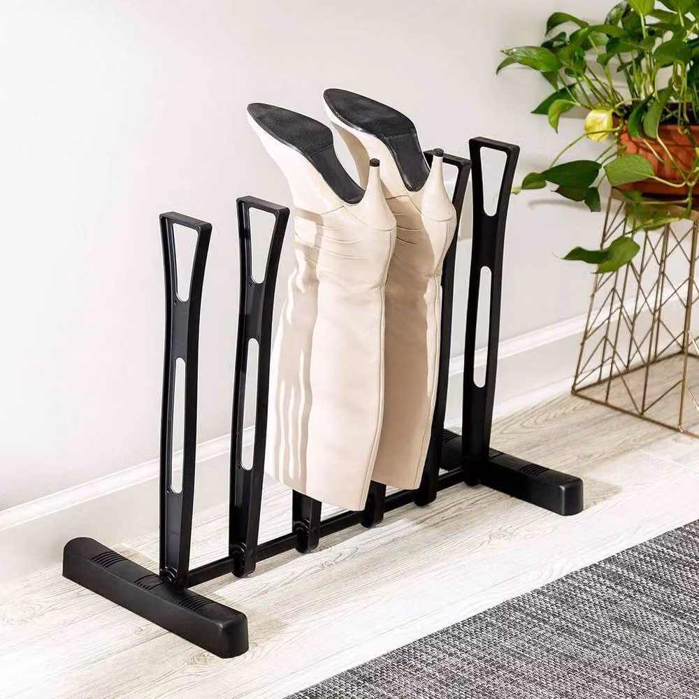 KORVIXA Matt Black Freestanding Plastic Shoe Rack for 3 Pairs of Wellington Boots – 4