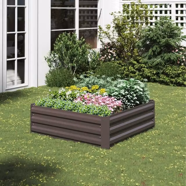Lifeideas Square Metal Raised Bed for Vegetable, Herb or Ornamental Gardens, Brown