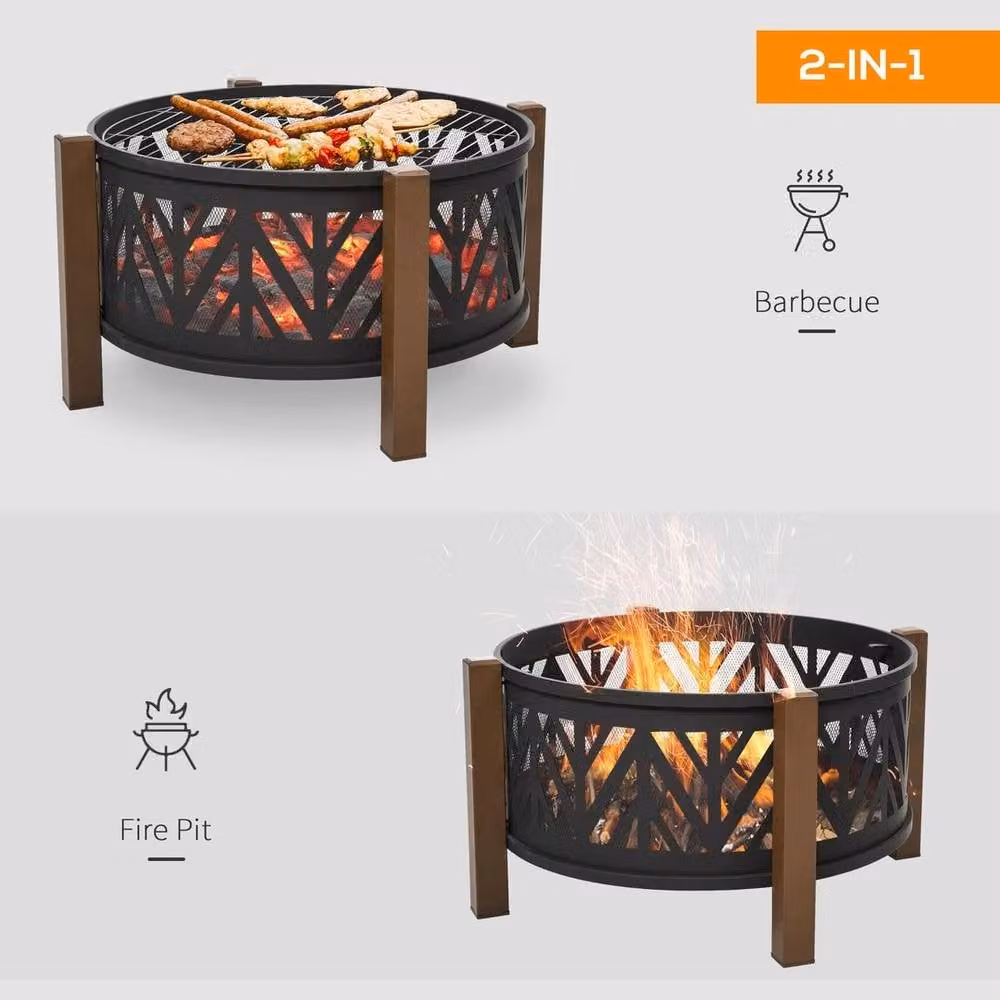 NESTLUNE 2-in-1 Outdoor Fire Pit and Wood BBQ Garden Cooker Heater, Black, W: 100 cm, D: 15 cm, H: 15 cm – 3