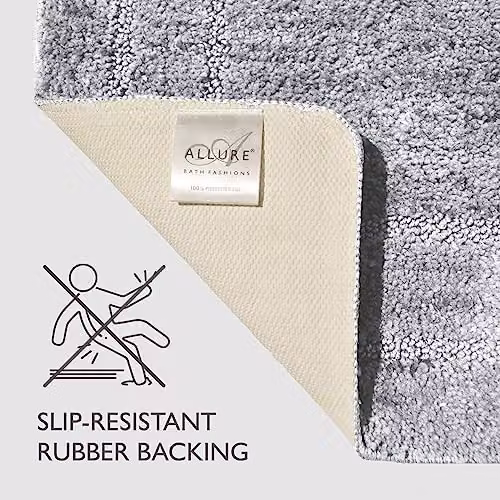 Allure Bath Fashions Two Piece Non-Slip Microfibre Bath and Toilet Mat Set in Silver Grey – 3