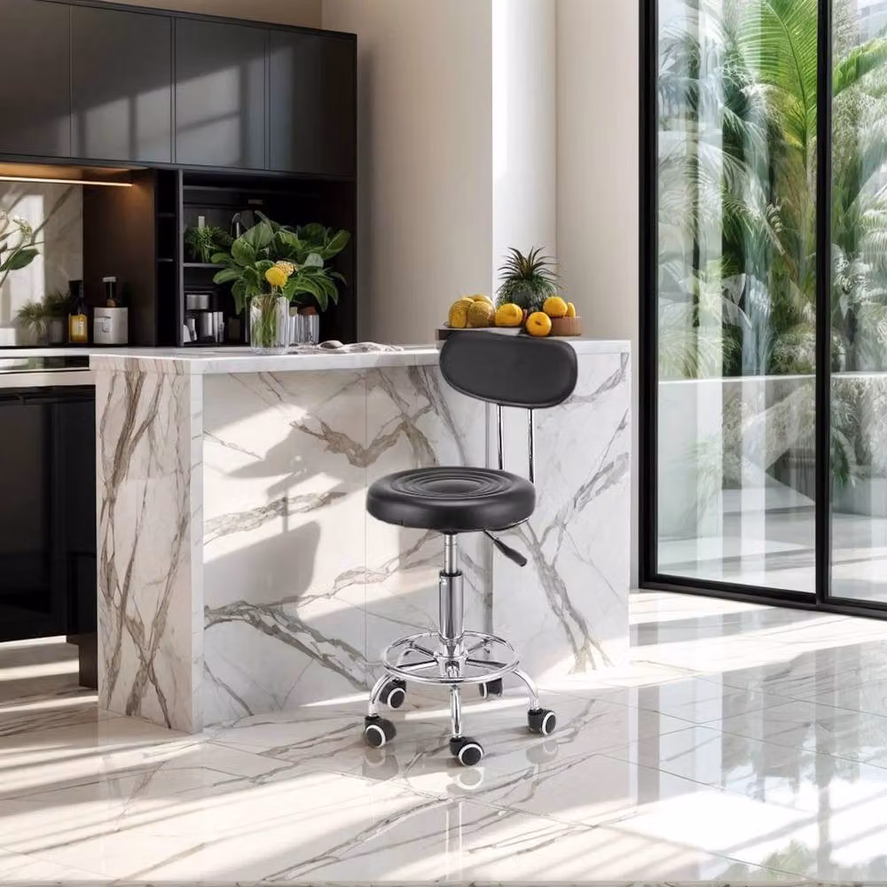 Hinsinc Black PU Leather Swivel Drafting Chair with Backrest and Foot Ring – 4
