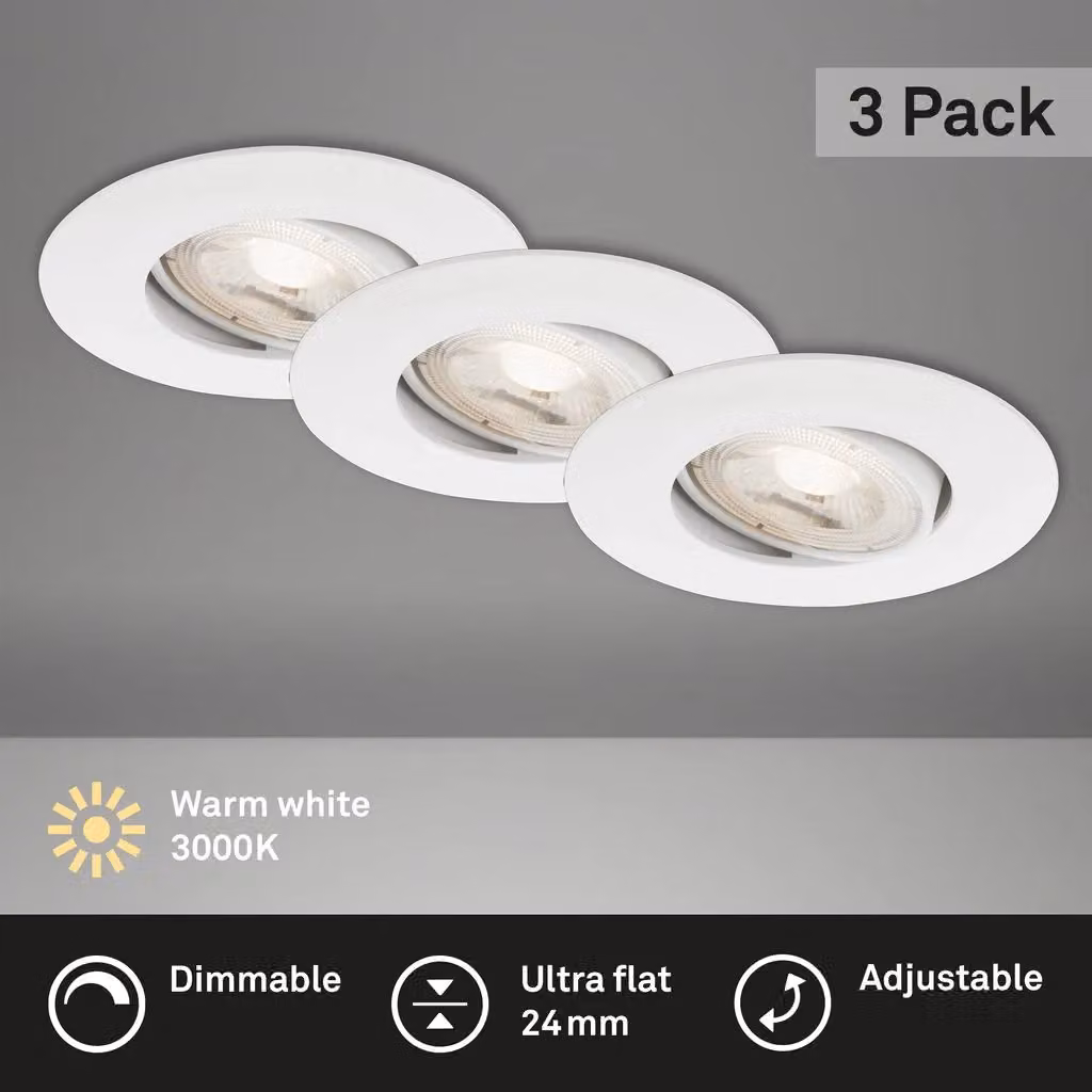 Briloner Set of 3 White Dimmable and Adjustable Round LED Recessed Lights, Warm White, 3000K, D: 90 mm, H: 24 mm – 2