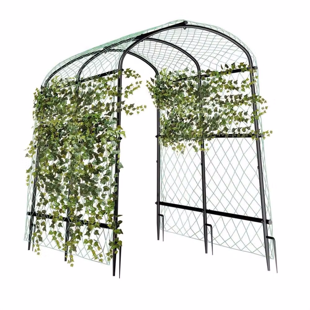 FLAVORA Metal Garden Arch Trellis Support in Black, H 160 cm x W 105 cm x D 105 cm – 2