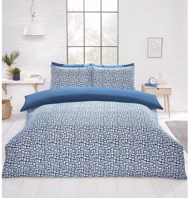 Rapport Home Pebbles Geo Duvet Cover Set in Blue and Green, W: 180 cm, H: 200 cm