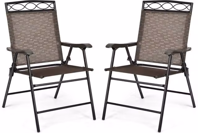 Costway 2 Piece Brown Metal Outdoor Dining Folding Chairs for Adults