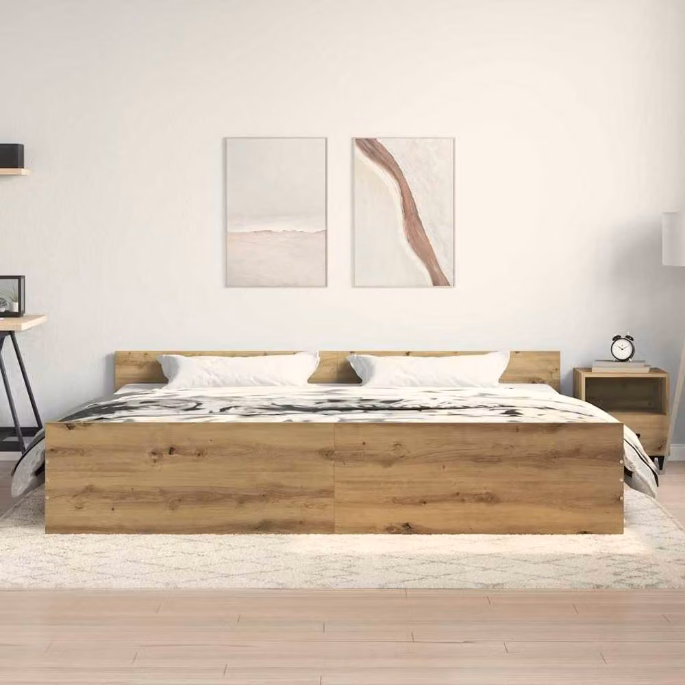 Berkfield Home Artisan Oak Bed Frame in Brown, Engineered Wood, W/D/H: 200 x 200 x 280 cm – 2
